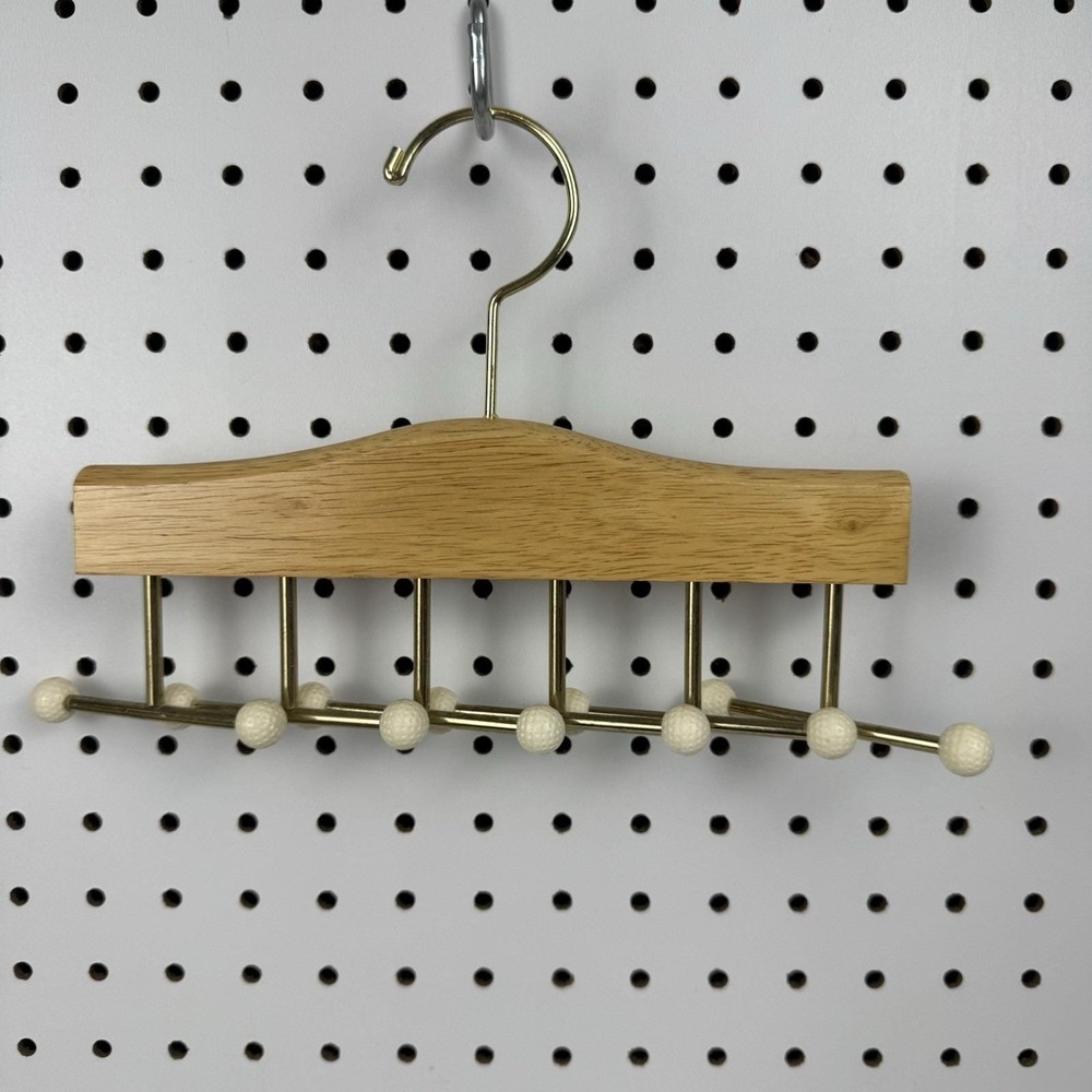 Vtg Mid Century Golf Ball Tie‎ Belt Rack Wood Brass Wall Organizer